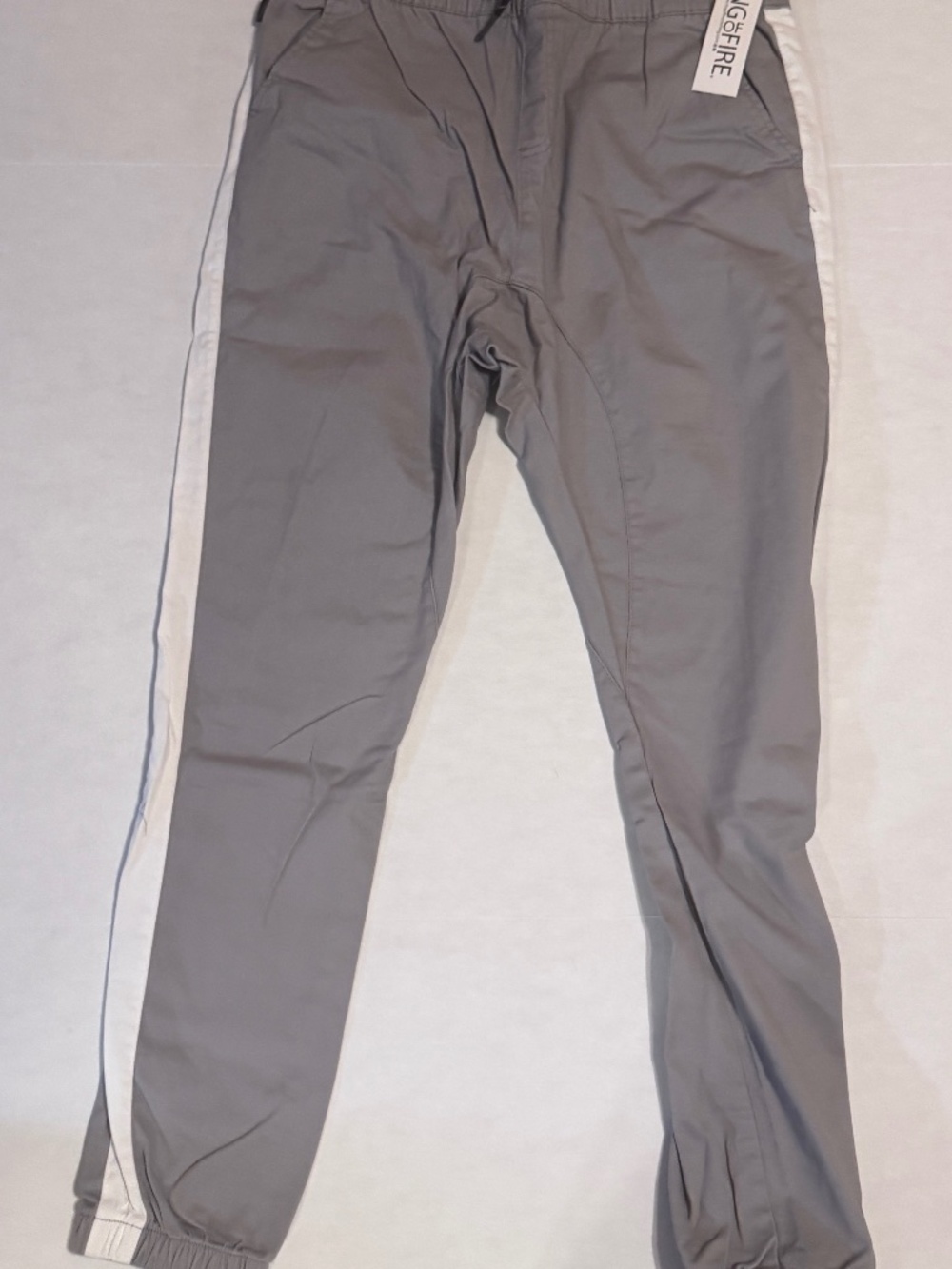 Men's Ring Of Fire Elan Large Athletic Pants Gray & White Drawstring Waist